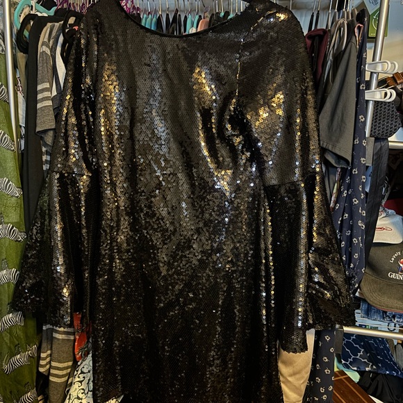 Lulu's Beaming Belle Black Sequin Bell Sleeve Dress - Picture 1 of 4